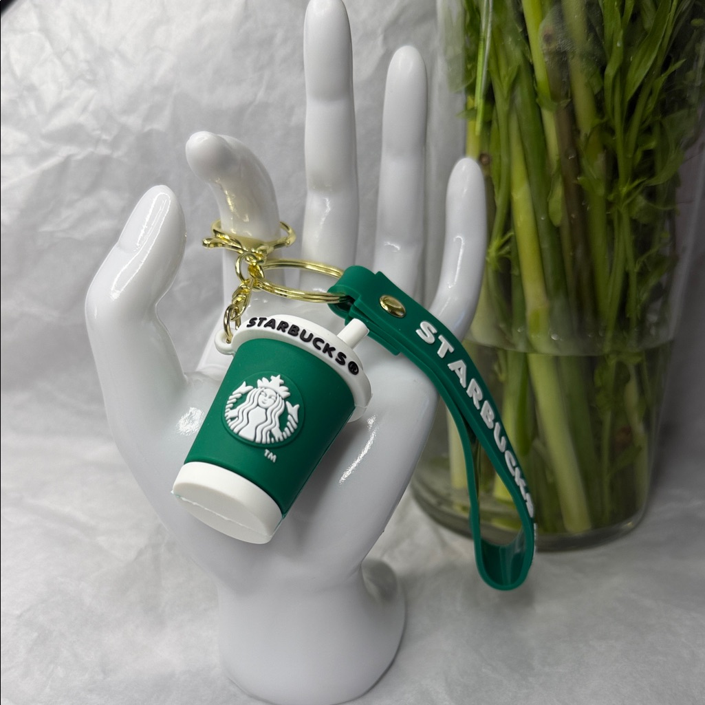 Green And White Mini Cup Keychain With Branded Strap